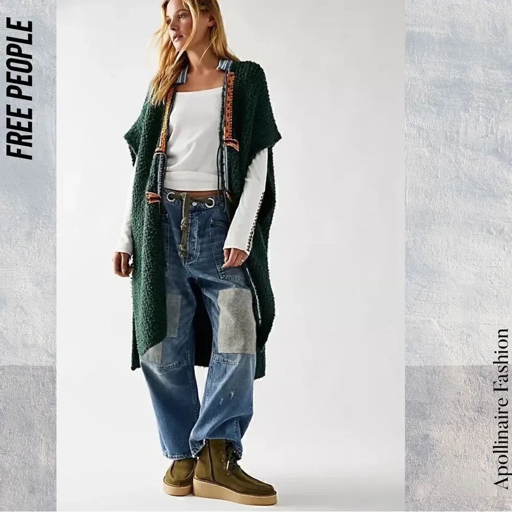 FREE PEOPLE LONESTAR PONCHO IN GREEN NWT SMALL - Picture 6 of 7